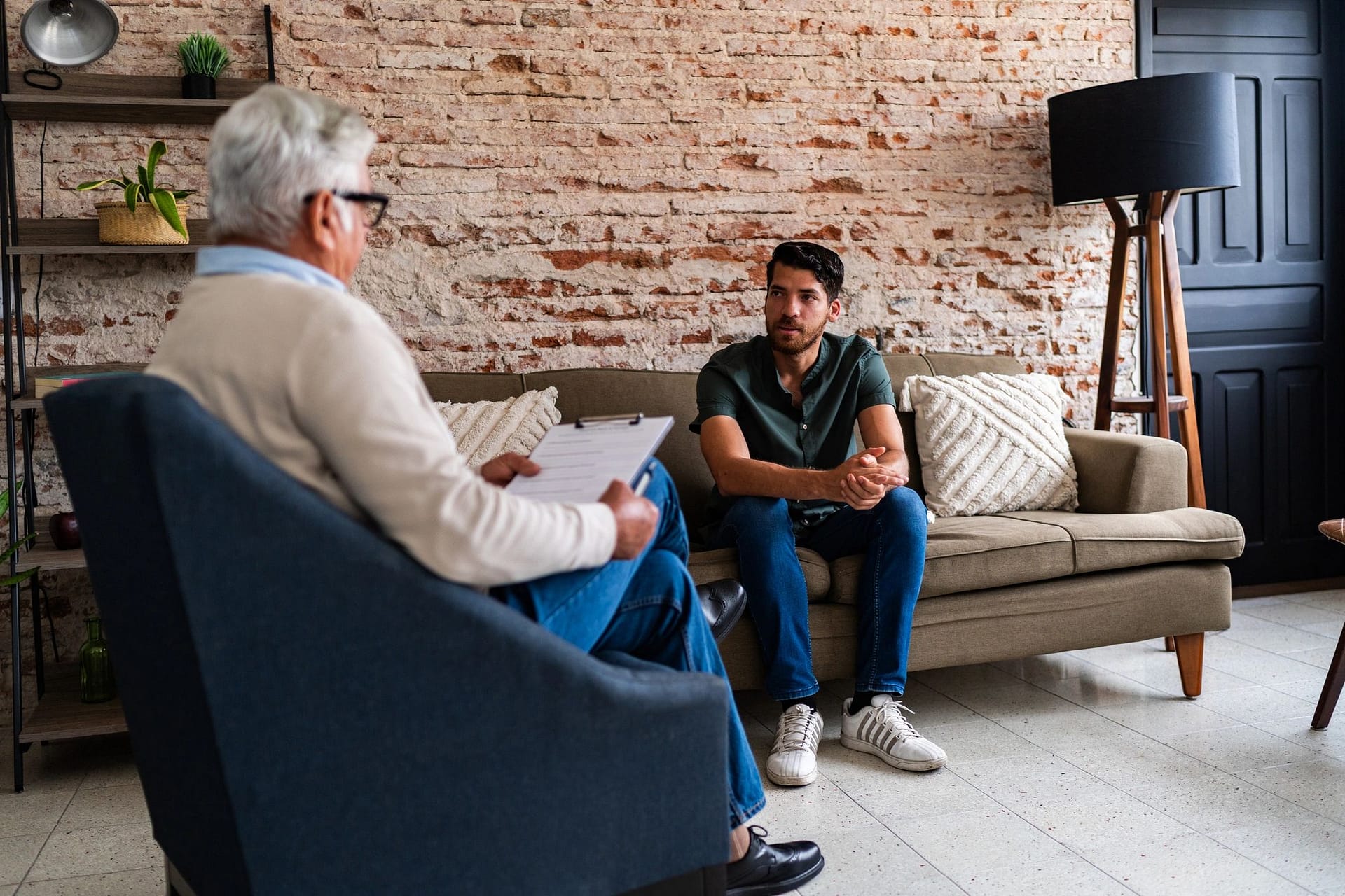 Patient talking with a therapist during a calm counseling session